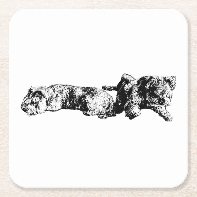 Två Schnauzer – Ink Art Hund Coaster Underlägg Papper Kvadrat (Framsidan)