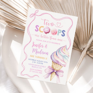 Två Scoops Ice Cream Coquette Twillingar Birthday Inbjudningar