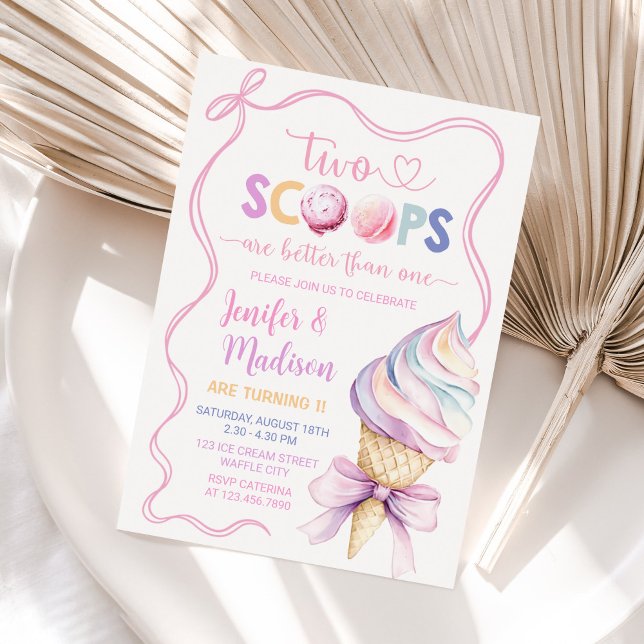 Två Scoops Ice Cream Coquette Twillingar Birthday Inbjudningar (Skapare uppladdad)