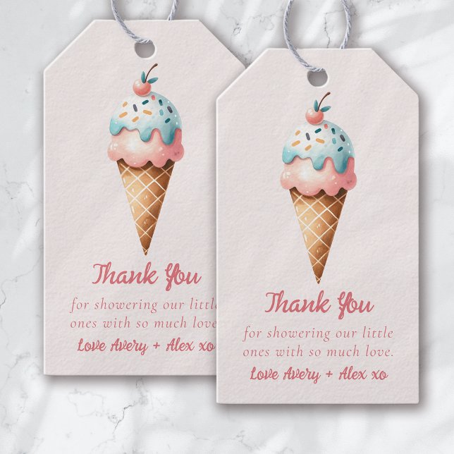 Två Scoops Ice Cream Twillingars Baby Shower Tack Presentetikett (Skapare uppladdad)