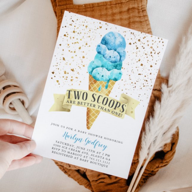 Två Scoops Twin Boys Ice Cream Baby Shower Inbjudningar (Skapare uppladdad)