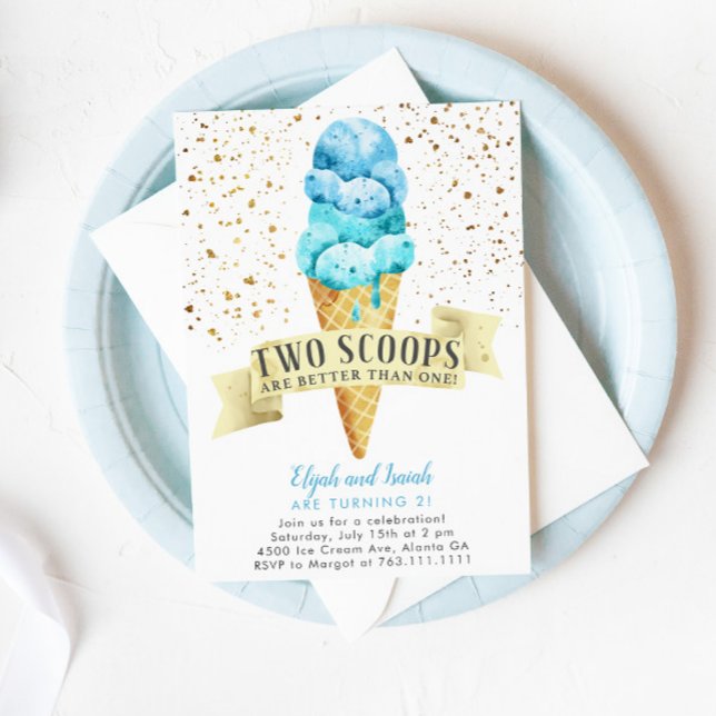 Två Scoops Twin Boys Ice Cream Födelsedagsfest Inbjudningar (Skapare uppladdad)