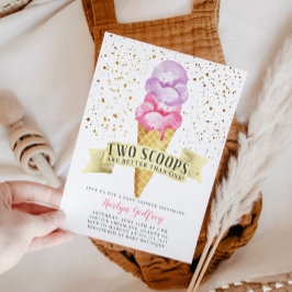 Två Scoops Twin Girls Ice Cream Baby Shower Inbjudningar