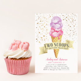 Två Scoops Twin Girls Ice Cream Födelsedagsfest Inbjudningar