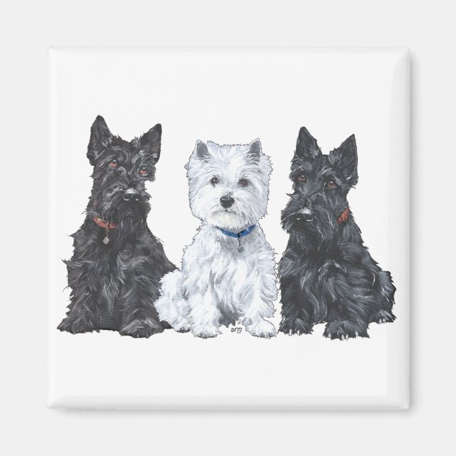 Två Scotties och en Westie Magnet (Framsidan)