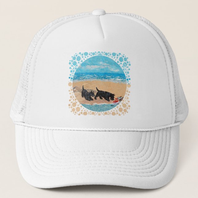Två Scotties på stranden Keps (Framsida)