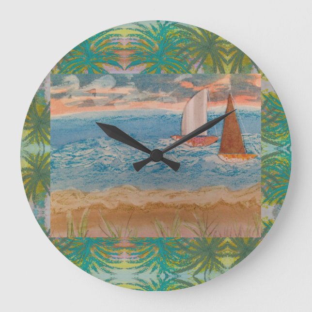 Två segelbåtar Cloudy Himmel Stor Klocka (Framsida)