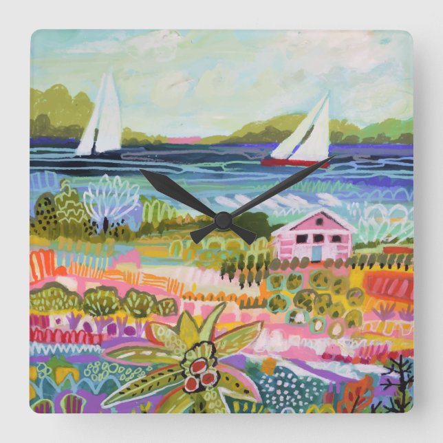 Två segelbåtar och besättning fyrkantig klocka (Framsida)