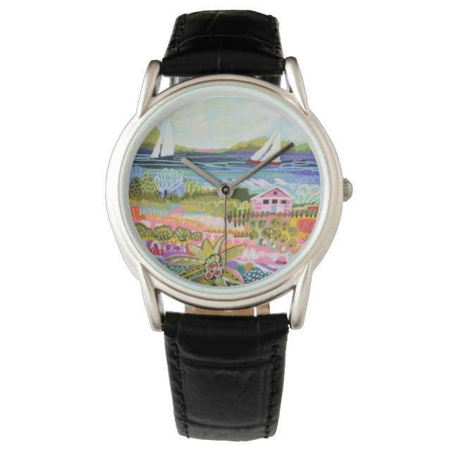 Två segelbåtar och stuvning armbandsur (Framsida)