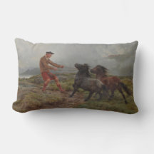 Två Shetland Ponies in a Misty Highland Ligcape