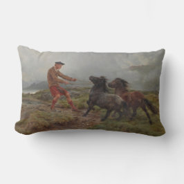 Två Shetland Ponies in a Misty Highland Ligcape Lumbarkudde