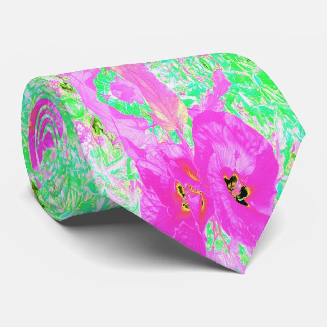 Två Shock rosa Plum Crazy Hibiscus på Lime Green Slips (Rullad)