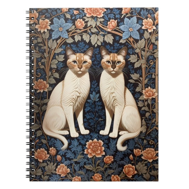 Två siamesiska Cats William Morris Inspired Anteckningsbok (Framsidan)