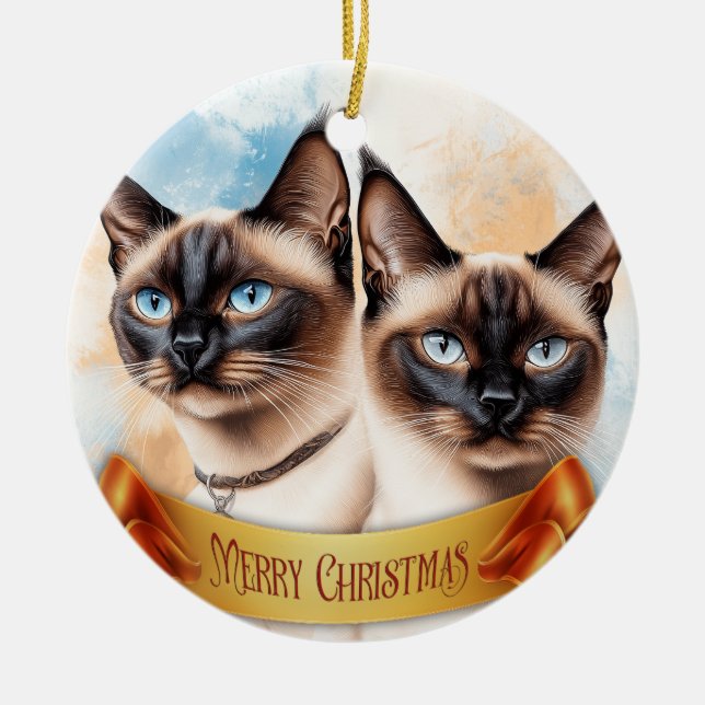 Två siamesiska katter julgransprydnad keramik (Framsidan)