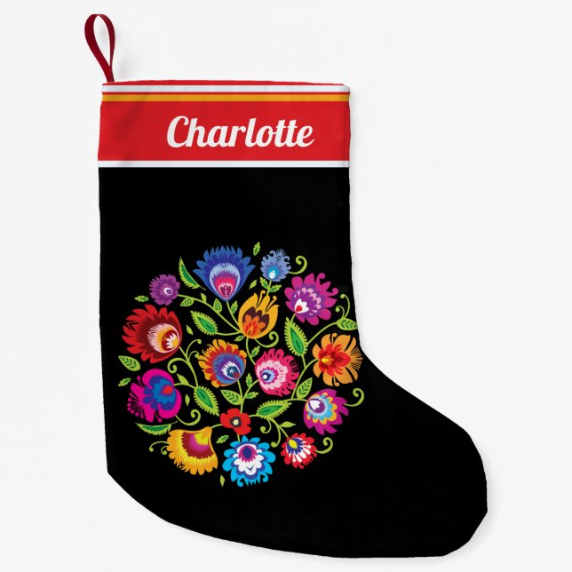 Två sidor av polsk folkloristisk rund sammansättni liten julstrumpa (Framsidan)