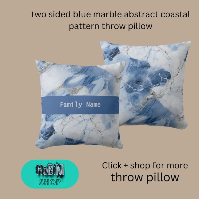 två sidor blå marmor abstrakt mönster kudde (two sided blue marble abstract coastal pattern throw pillow)