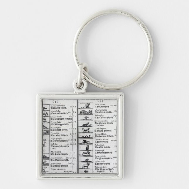 Två sidor från 'Orbis Sensualium Pictus Fyrkantig Silverfärgad Nyckelring (Framsidan)