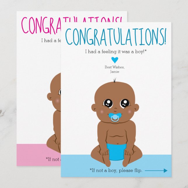 Två sidor i Genderna Baby visar Gratulerart kort f (Fram/baksida)