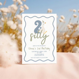 TVÅ Silly Goose blå och grön 2-års födelsedag Inbjudningar