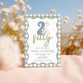 TVÅ Silly Goose blå och grön 2-års födelsedag Inbjudningar