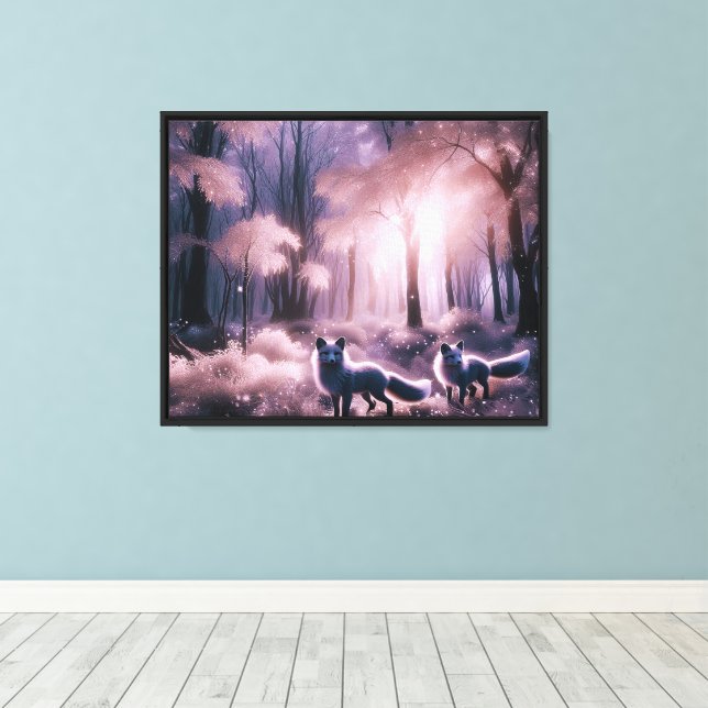 Två Silver-rävar Canvastryck (Insitu (trägolv))
