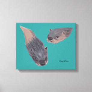 Två simmande otters målning Wrapped Canvas