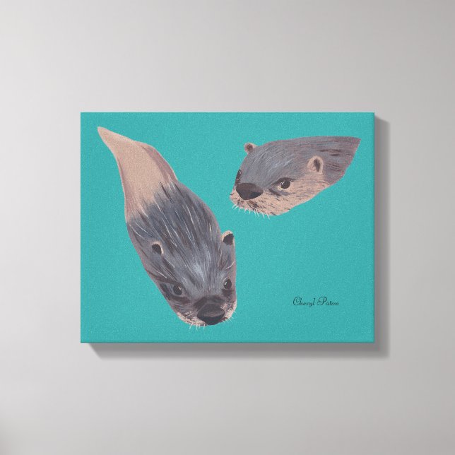 Två simmande otters målning Wrapped Canvas (Framsida)