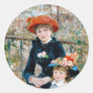 Två Sisters på Terrace av Renoir. Utskrift av fink Runt Klistermärke