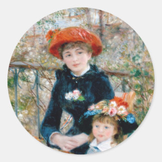 Två Sisters på Terrace av Renoir. Utskrift av fink Runt Klistermärke