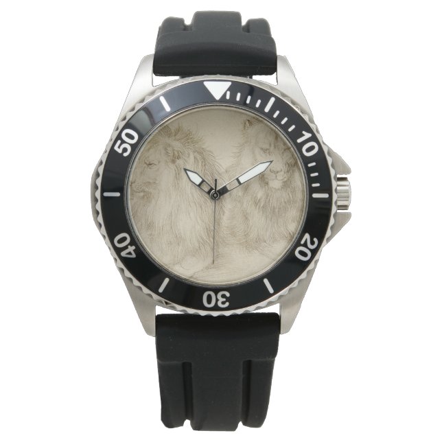 Två sittande Lejon (Vilda djur) (Albrecht Durer) Armbandsur (Framsida)
