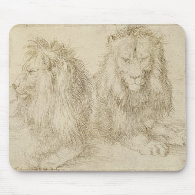 Två sittande Lejon (Vilda djur) (Albrecht Durer) Musmatta (Framsidan)