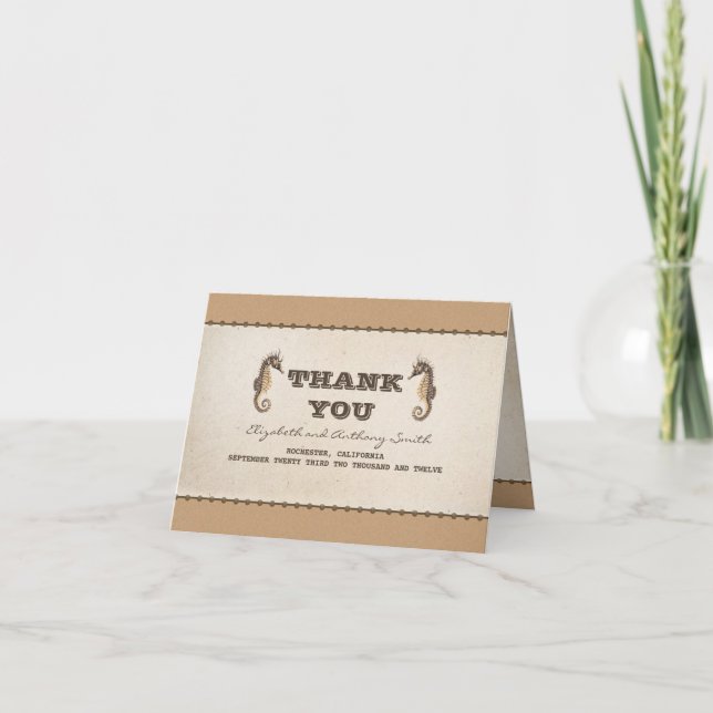 två sjöhästar nautiska bröllop tack kort (Framsida)