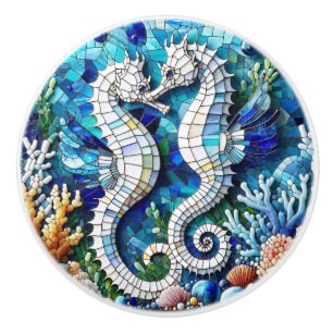 Två sjöhästar och korallmosaikplattor  knopp