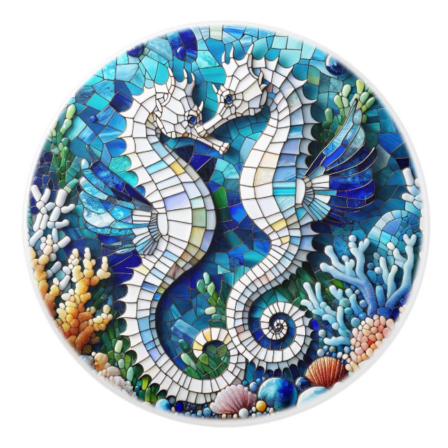 Två sjöhästar och korallmosaikplattor  knopp (Framsidan)