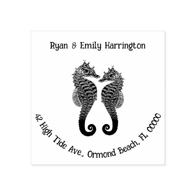 Två sjöhästar Par Adress Stämpel (Tryck)