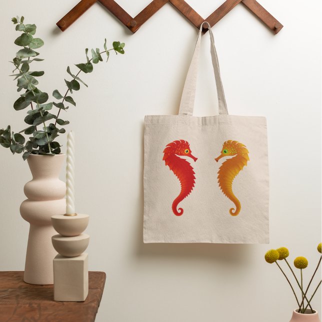 Två sjöhästar Sea Life Tote Bag Tygkasse (Skapare uppladdad)