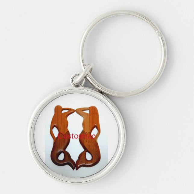 Två sjöjungfruar Thunder_Cove Rund Silverfärgad Nyckelring (Framsidan)