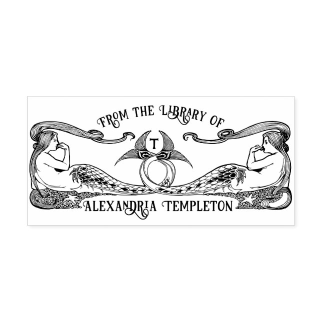 Två sjöjungfrur #2 Biblioteksbok Namn Initial Självfärgande Stämpel (Design)