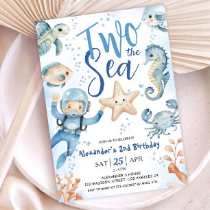 Två sjön! 2:a födelsedag Cute Blue Ocean Inbjudningar