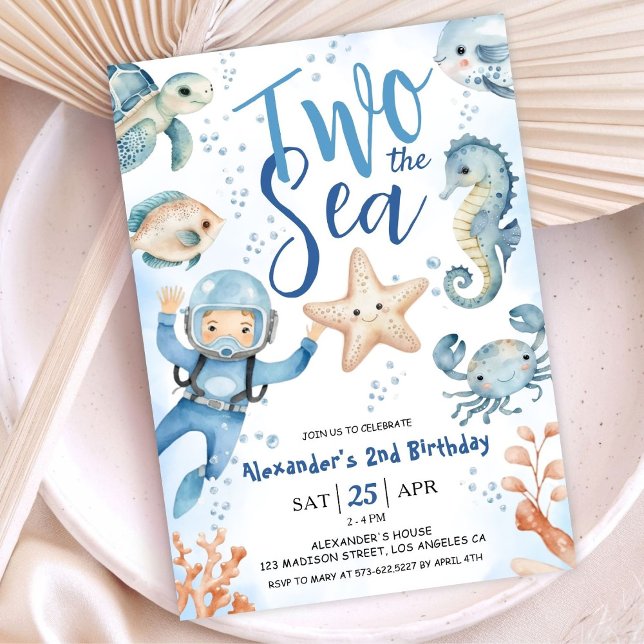 Två sjön! 2:a födelsedag Cute Blue Ocean Inbjudningar (Skapare uppladdad)