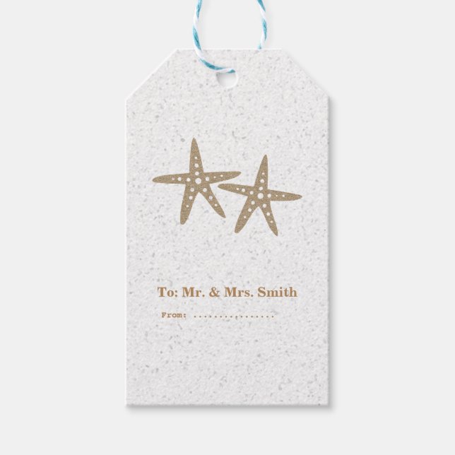 Två sjöstjärnor strand bröllopsdusch bröllop prese presentetikett (Framsidan)