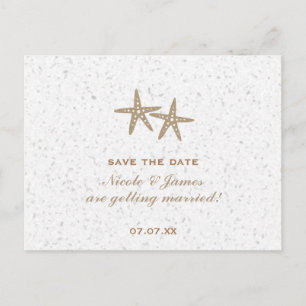 Två sjöstjärnor strandbröllop Save The Date-kort Meddelande Vykort