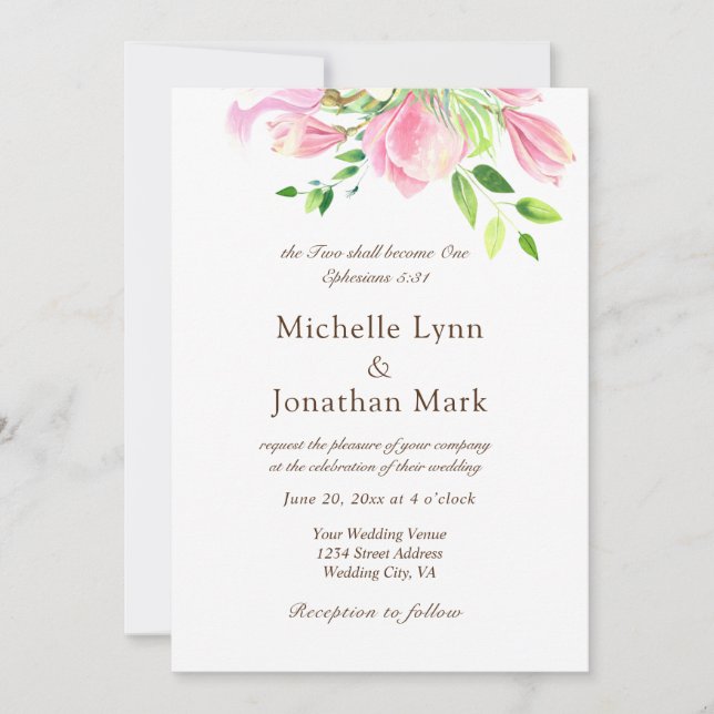 Två ska bli en Rosa Magnolia Christian Inbjudningar (Framsida)