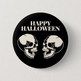 Två skallor ler Glad Halloween Knapp
