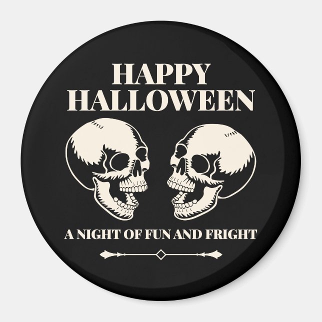 Två skallor ler Glad Halloween Magnet (Framsidan)