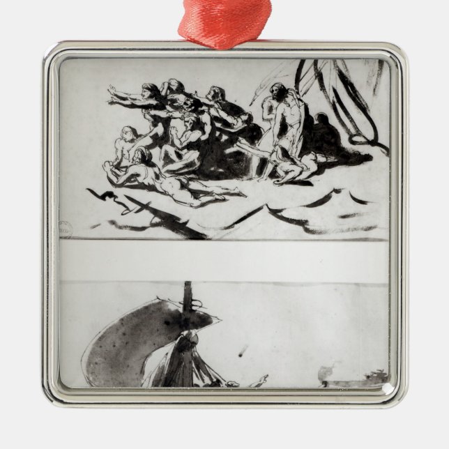 Två skissar för raften av medusaen, c.1819 julgransprydnad metall (Framsidan)