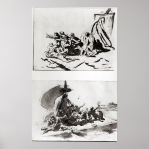 Två skissar för raften av medusaen, c.1819 poster