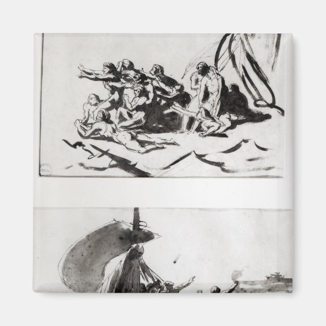 Två skisser till The Raft of the Medusa, c.1819 Magnet (Framsidan)