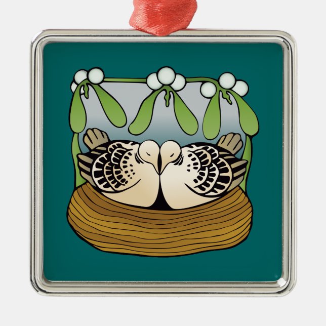 Två sköldpaddaduvor julgransprydnad metall (Framsidan)