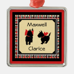Två skotska Hund, Scottish Terrier Personalize Julgransprydnad Metall